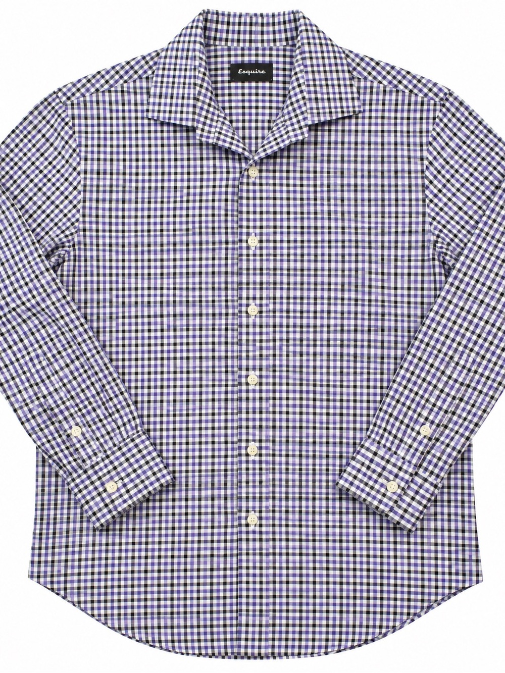 Esquire (Men’s Wearhouse) Casual Purple, White, and Black Check Dress Shirt by